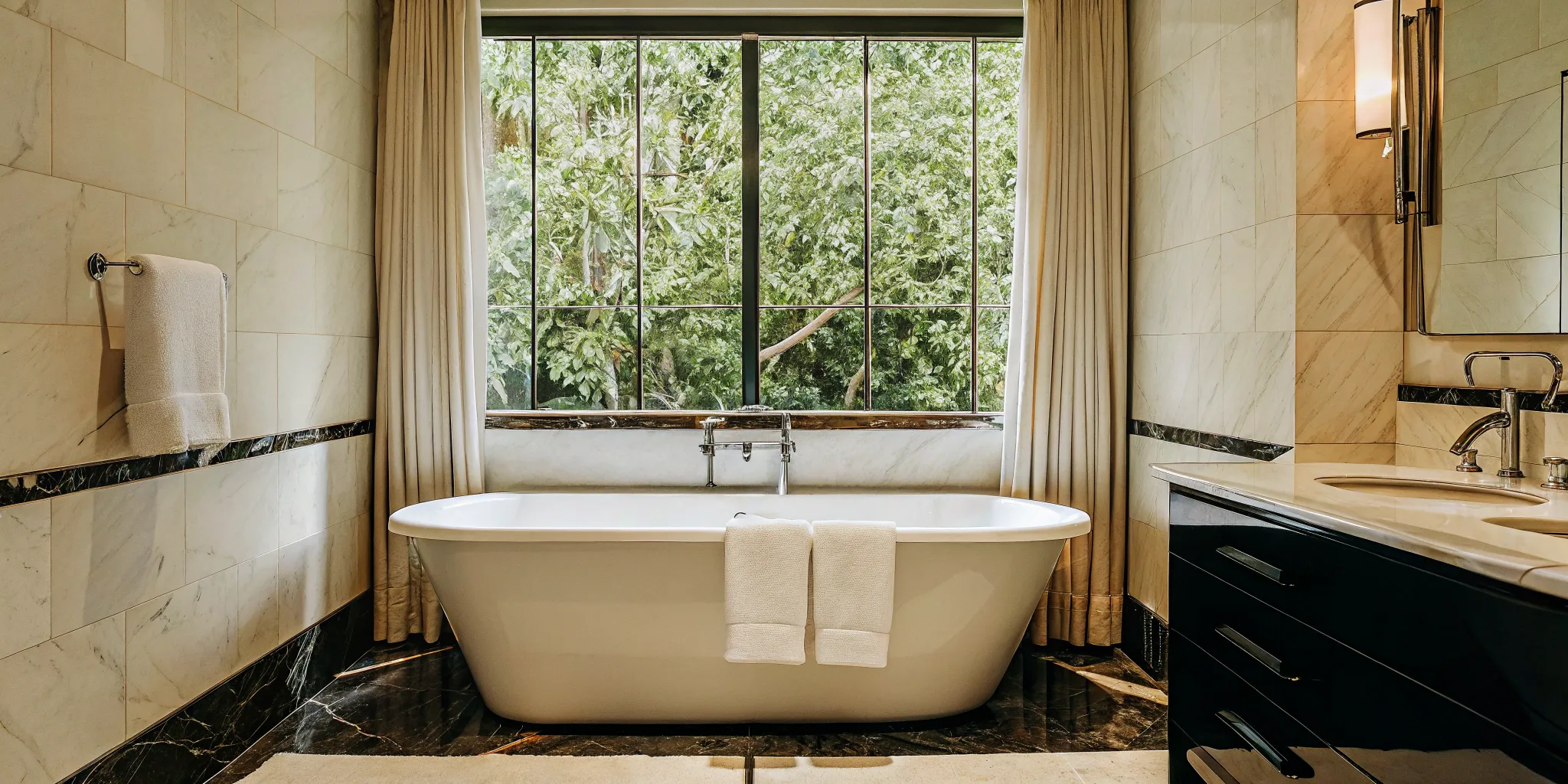 The cost to remodel a bathroom with luxury features like a freestanding tub and marble tile.