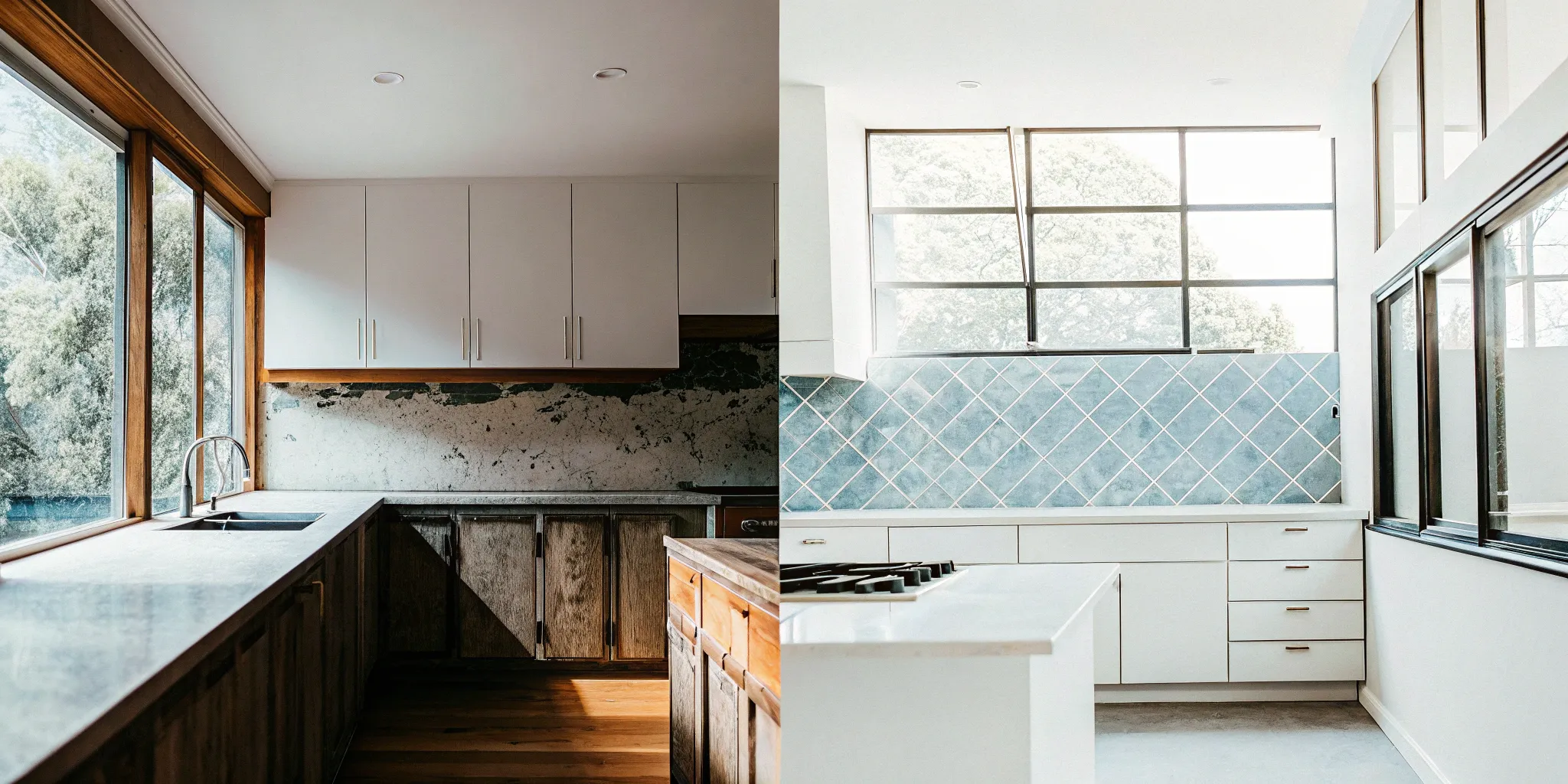 Before and after kitchen remodel ideas with updated cabinets and countertops.