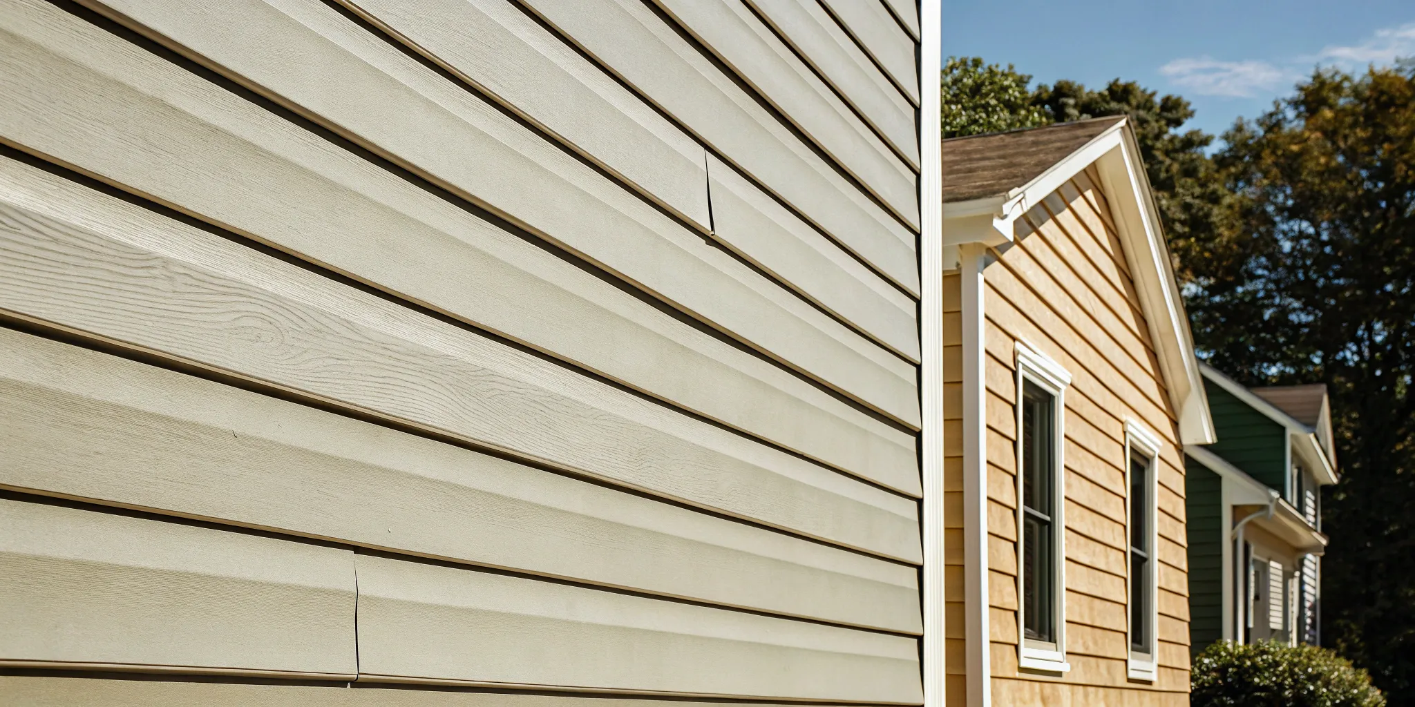 A home exterior comparing the appearance of vinyl siding vs fiber cement siding.