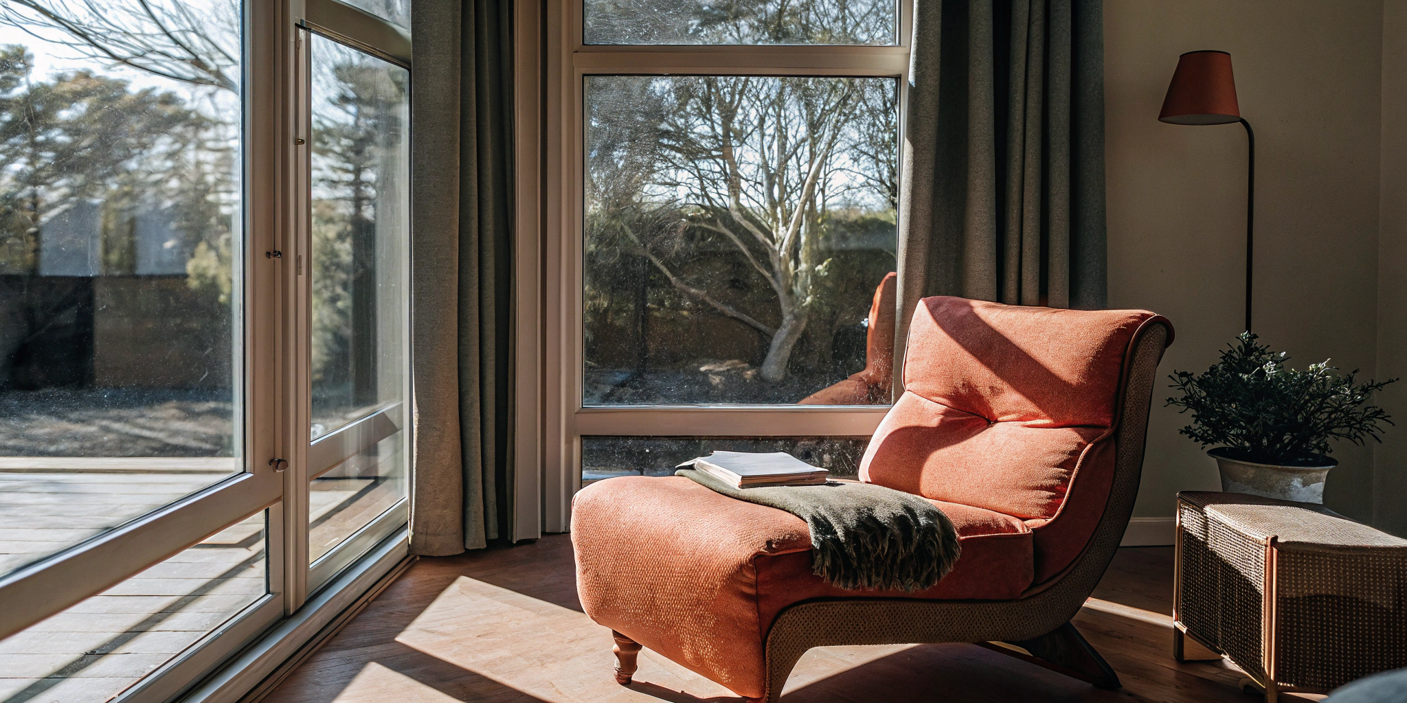 Sunlight streams through energy efficient windows into a cozy reading nook, a key benefit for home comfort.