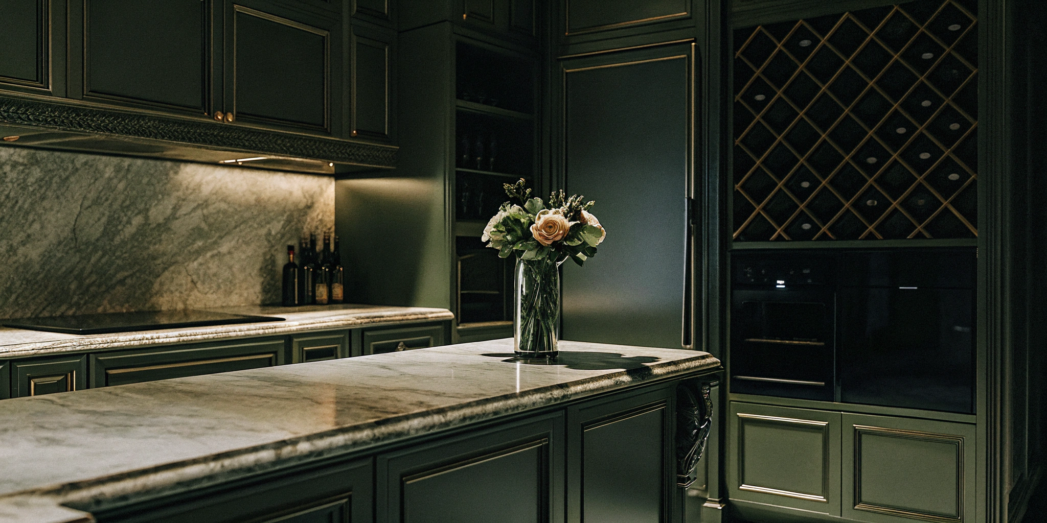 Luxury kitchen with custom cabinets where design details determine the price per square foot.