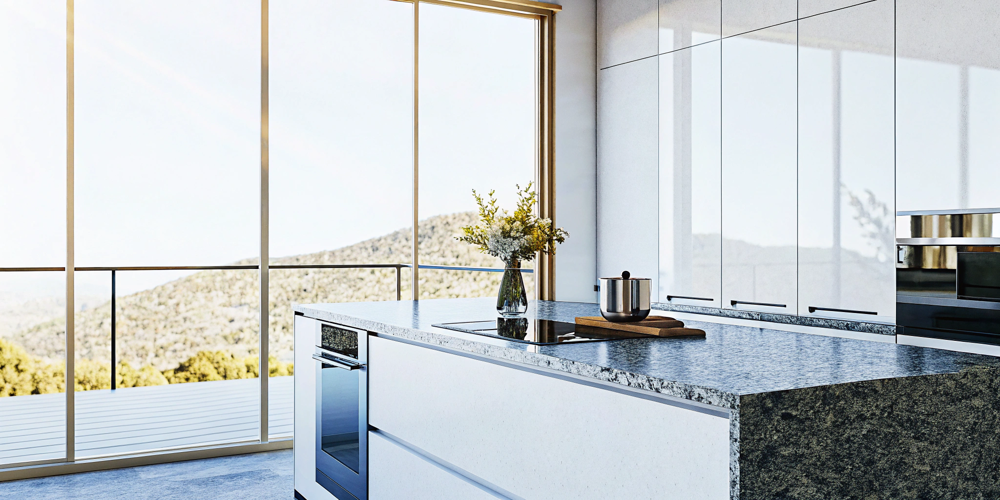 A modern kitchen with granite countertops resulting from a professional Glenview kitchen remodeling project.